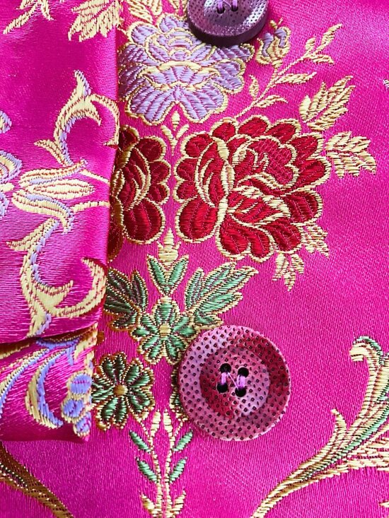 FEMME by Michele R Women's Floral Jacquard Brocade Blazer Pink Gold Italy - Picture 5 of 10